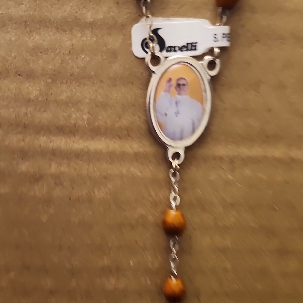 Wood Bead Rosary Necklace with Silver Crucifix - Picture 3 of 9